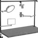 JUSMO LS15 Pro Camera Desk Mount, Aluminum Overhead Camera Mount Rig, Table Multi-Device Pole to Mount Magic Arm Clamp, DSLR, Cameras, Phone, Light, Microphone, Streaming, Studio, Max Load 22 lb