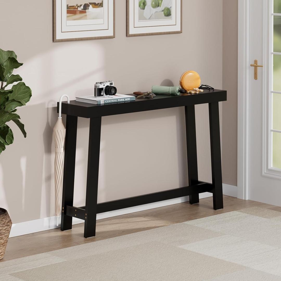 Bamboo Wood Entryway Table 47.2" Console Table, Narrow Sofa Table with Support Beam for Entrance, Hallway, Living Room, Bedroom, Foyer (Black)