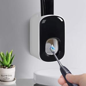 6 x Toothpaste Dispenser,Automatic Toothpaste Squeezer Fit for Kids and Adults,Hands Free Wall Mounted Toothpaste Holder With Self-stick Sticker,Punch-Free Toothpaste Squeezer For Famliy Bathroom(Black)