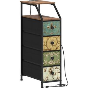 Tohomeor Narrow Dresser Tall Skinny Storage Tower Vertical Slim Chest of Drawers with Charging Station Small Nightstand Side Table for Bedroom, Bathroom, Small Spaces (Retro Flower, 4 Drawers)