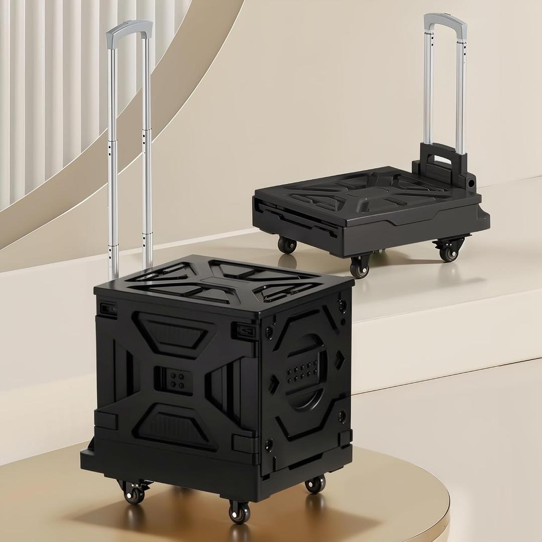 VECELO 66LHeavy-Duty 2-in-1 Foldable Utility Cart, Large Capacity Rolling Crate, Thickened Material with Silent Swivel Wheels, Dual Modes (Basket/Flatbed) for Grocery, Laundry, Camping, Black
