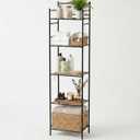 LEEDA 5-Tier Metal Shelving Unit, Sturdy Bathroom Storage Shelf & Free Standing Towel Rack with Adjustable Feet, Open Floor Shelves for Small Space in Bathroom, Kitchen, Office, Black