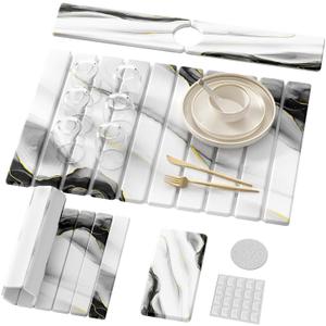4-Piece Large Stone Dish Drying Mat for Kitchen Counter, 24"x16" Super Absorbent Diatomaceous Earth Drying Mat Set with Faucet Mat & Small Utility Mat, Rollable Quick Dry Pad for Dishes, Cups, Bottles