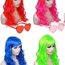 DIYI Long Colorful Wigs 6 Pack Wavy Party Wigs Curly Color Wigs for Women Bachelorette Party Decorations Supplies Favors – Extra 5 Pack Neon Party Glasses Add (Blue, White, Green, Red, , Pink)