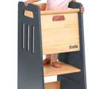 OCODILE Toddler Tower with a Sliding Door and 3 Adjustable Heights - Safe Toddler Kitchen Stool Helper with Support Feet - Updated Design for 18+ Months to 6-Year-Old Kids - Gray