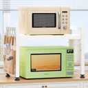 Expandable Microwave Stand, 2-Tier Adjustable Microwave Oven Rack with 10 Hooks & 2 Holders, Heavy Duty Carbon Steel Microwave Shelf for Kitchen Counter Organizer and Storage, Holds 120lbs, White