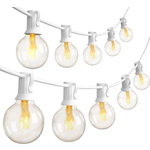 SUNSGNE 25FT Globe String Lights, G40 White Outdoor String Lights with 27 Clear Edison Bulbs (2 Spare) for Patio Balcony Decoration - White Wire