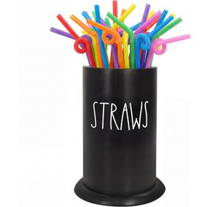 Straw Dispenser for Counter, Bamboo Straw Holder, Coffee Stirrers Holder for Farmhouse Decor, Coffee Bar Accessories and Organizer, Black Straw Organizer for Kitchen, Coffee Bar, Party