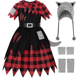 ReliBeauty Girls Werewolf Costume, Werewolf Costumes Kids for Halloween, 150 Red