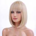 MAGQOO Blonde Wig for Women Blonde Bob Wig Short Straight Blonde Wig with Bangs Synthetic Heat Resistant Halloween Cosplay Cosutme Wig (Golden)