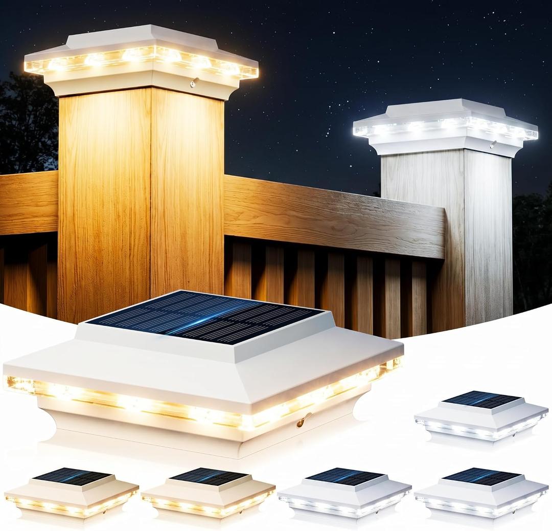 4x4 Solar Post Cap Lights Outdoor, KOOPER 6 Pack Brighter Fence Post Solar Lights with 3X Bigger Solar Panel, 2 Modes Deck Fence Post Lights Solar Powered Waterproof Fits 4x4 3.5x3.5 Vinyl Wooden Post