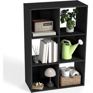 DUMOS 6-Cube Storage Organizer, Open Bookshelf 3 Removable Panels | Display Storage Bookcase for Living Room, Bedroom, Entrance Hall, Home Office, 36" Lx11.6 Dx24 H, Black