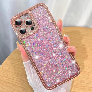ZIYE for iPhone 16 Pro Max Glitter Case Cute Luxury Dimond Shiny Design for Women Girls Soft TPU Shockproof Protective Slim Sparkle Bling Phone Case Pink