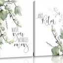 2 Pcs Bathroom Wall Art Sage Green Canvas Wall Decor Plant Pictures Prints Posters Minimalist Frames Paintings Modern Artwork for Restroom Washroom Spa Toilet Home Decorations Ready To Hang 12x16in