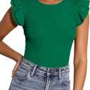 PRETTYGARDEN Womens Summer Crew Neck T Shirts 2026 Trendy Ruffle Sleeve Slim Fit Knit Going Out Tops Casual Spring Clothes (Green, M)