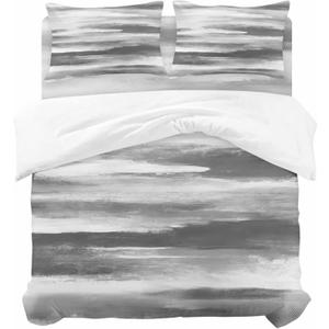 Gray White Duvet Cover Set, Vintage Country Abstract Gradient Mottled Soft Duvet Cover California King Bedding Set 4 Pieces, 1 Quiltcover and 2 Pillowcases with Zipper, 1 Bed Sheet for All Seasons