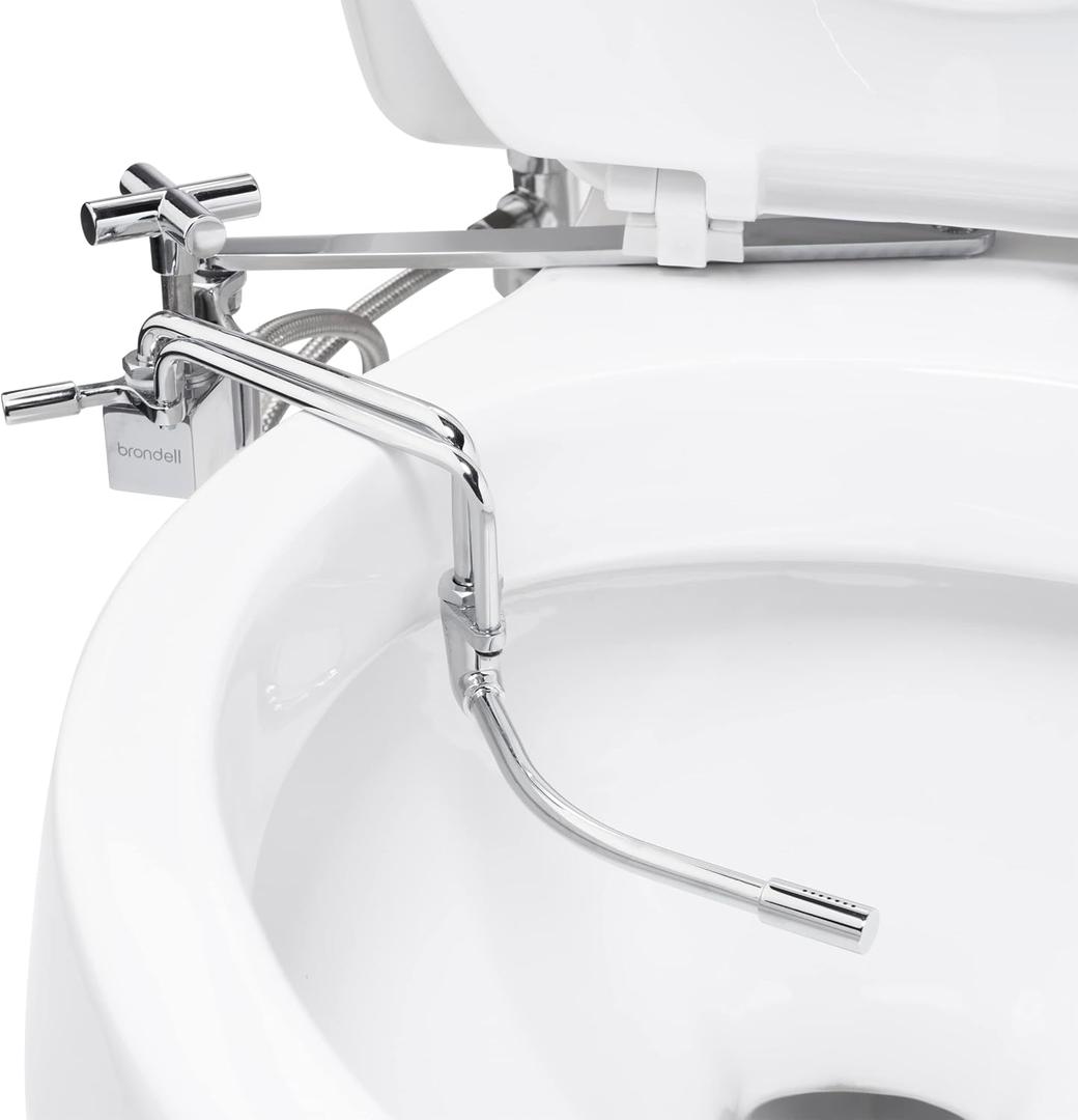 Brondell SMB-15 Side Mounted Manual Bidet Attachment for Toilet Seats with Adjustable Sprayer and Water Pressure, Thin Profile, Chrome