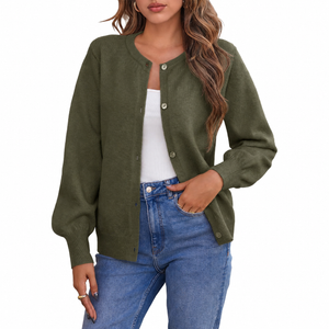 Saodimallsu Womens Button Down Cardigan Sweaters Crew Neck Long Sleeve Open Front Loose Fall Soft Knit Sweater Coats (Medium)