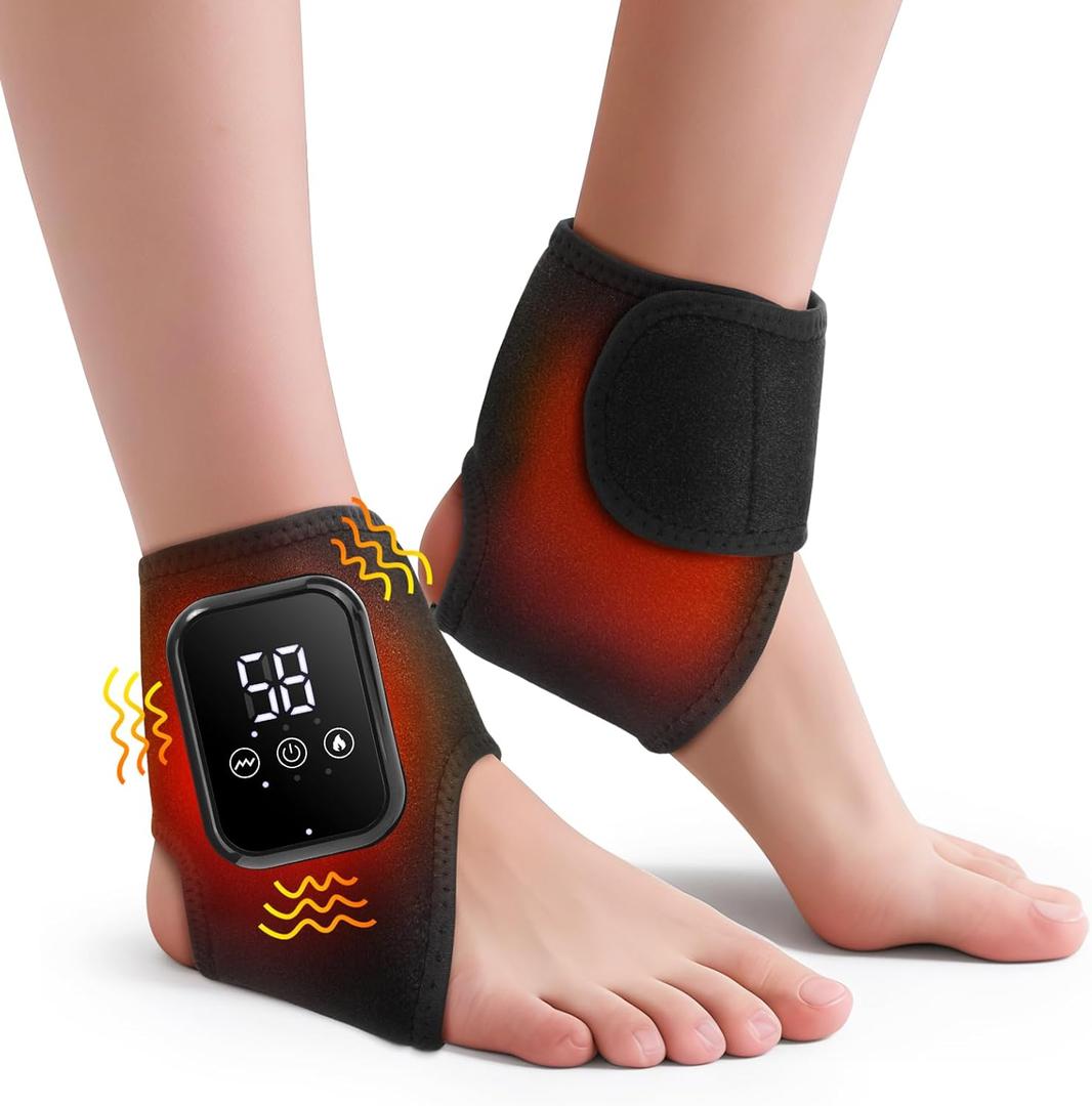 2-Pack Ankle Heating Pad, Cordless Ankle Massager with Heat, Heated Wraps for Foot & Ankle, 3 Heat & Vibration Settings, Auto Shut-Off, Gifts for Women Men