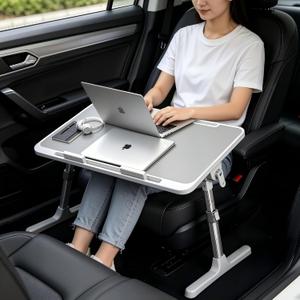 Large Car Seat Tray Table, 22.5"12.6" Foldable Travel Table in Car, Height Adjustable Lap Bed Desk for Laptop, Rear Seat Eating Writing Tray with Slot, Car Travel Essentials for Long Trips, Grey