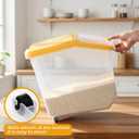 4 Pcs Rice Storage Container 38 lb Flour Container with Wheels Measuring Cup Clear Pet Food Bin Dog Bird Cat Food Bin Grain Cereal Organizer Box for Dry Baking Supplies(Yellow Lid)