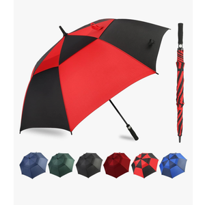 Automatic Open Golf Umbrella, 54 inch Extra Large Oversize Double Canopy Vented Stick Umbrellas, Windproof Waterproof Umbrella for Men And Women (Red Black)