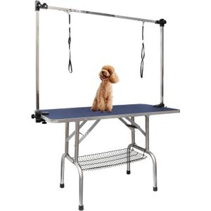 ROOMTEC 36" Dog Grooming Table,Foldable Home Pet Bathing Station with Adjustable Height Arm/Noose/Mesh Tray (Blue)