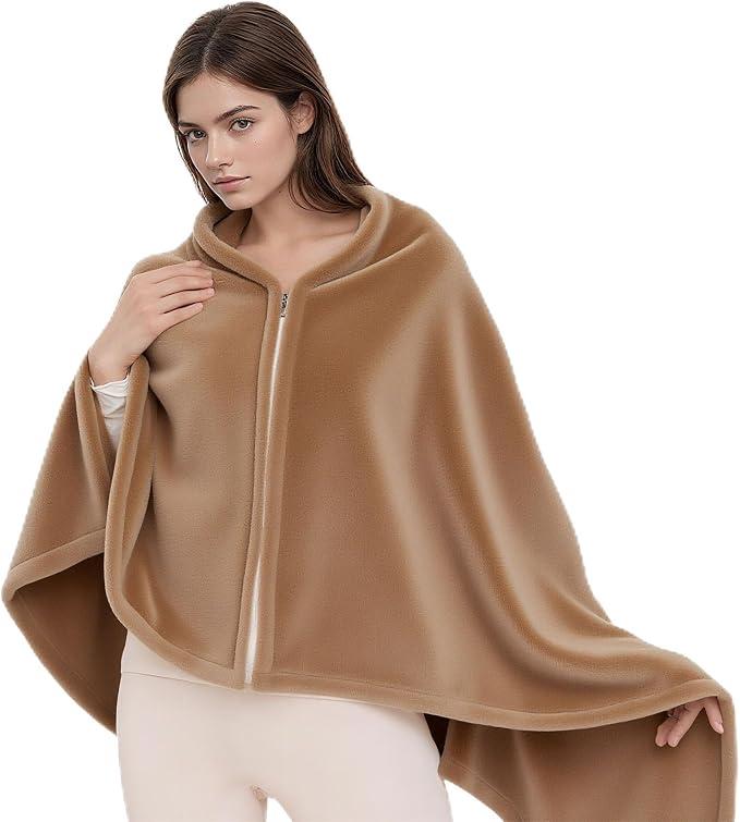 Wearable Blanket Poncho for Women & Men - 59"x31" Flannel Fleece Shawl Wrap, Soft Office Chair Blanket