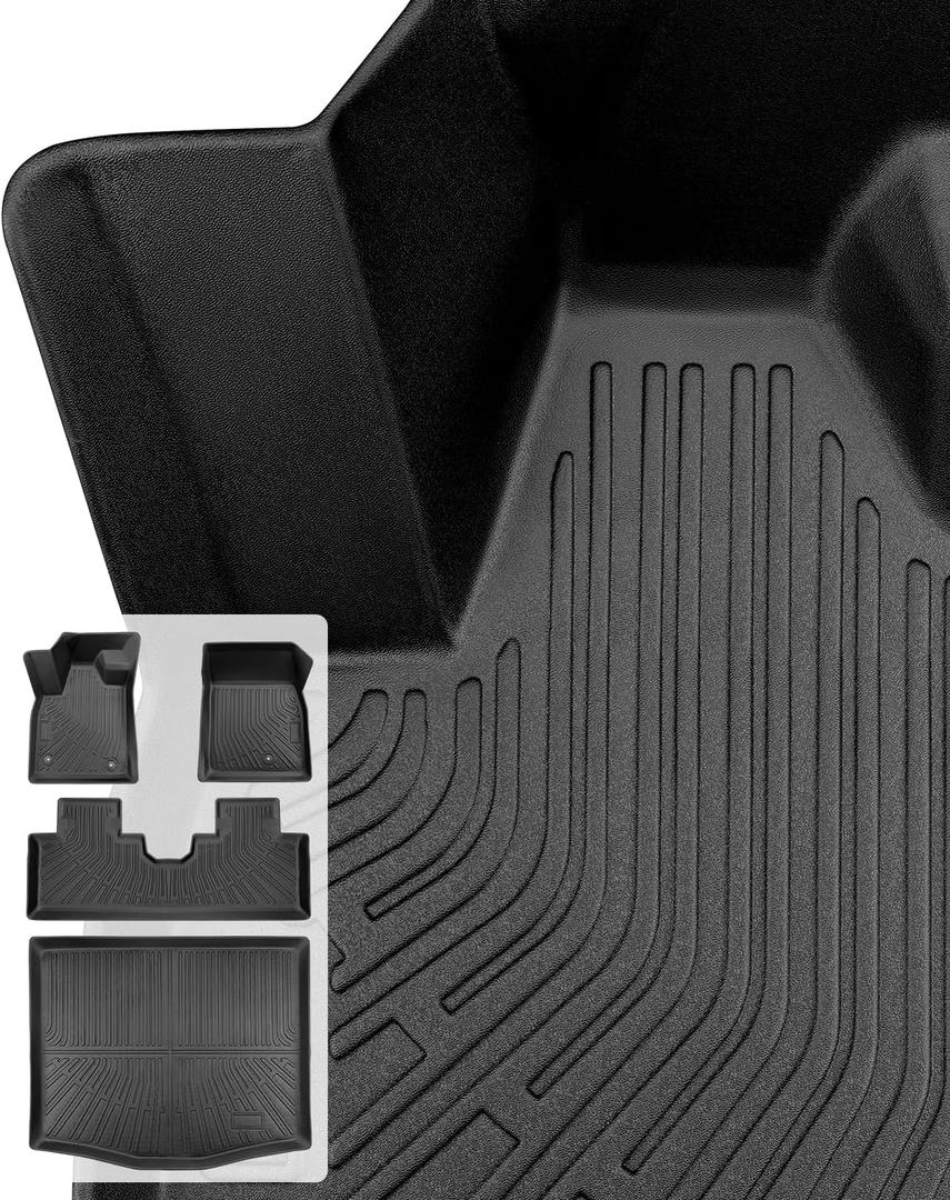 for Mustang Mach E Floor Mats & Cargo Liner 20212026, Custom Fit All Weather TPE Car Mats for Mach E Accessories, 1st & 2nd Row Heavy-Duty Black Floor Liners for Ford Mustang Mach-E by DiffCar