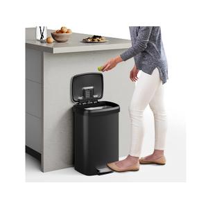 Garvee 13 Gal / 50L Large Plastic Trash Can for Kitchen, Step-On with Soft Close Lid, Liner Rim, Rustproof Garbage Bin, Rear Handle, Matte Black