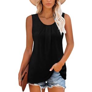 onlypuff Womens Tank Tops Sleeveless Pleated Crew Neck Shirts Dressy Casual Work Cami Blouse (XXL)