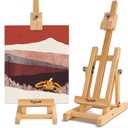 Small Tabletop Wooden Easel, 16" Solid Pinewood H-Frame Adjustable Display Stand for 12" Canvas Paintings, Portable Desktop Art Holder for Artists, Crafters & Home Decor