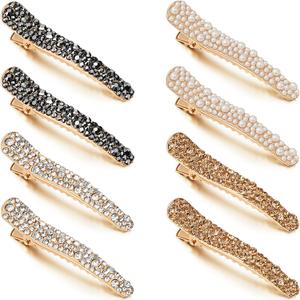WILLBOND 16 Pieces Pearls Rhinestone Alligator Gold Hair Clips Rhinestone Duckbill Clips Duckbill Hairpins Hair Barrettes for Women Girls Styling Tools Accessories, 4 Colors