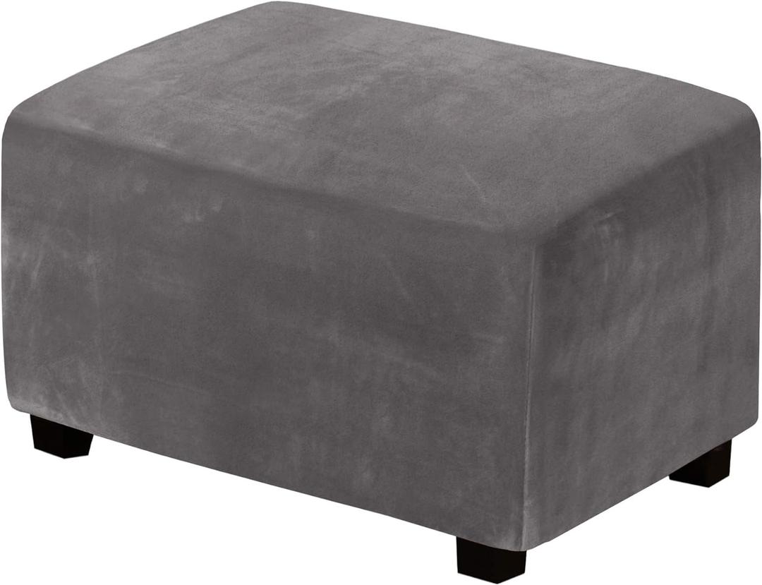 H.VERSAILTEX Real Velvet Plush 1 Piece Form Fit Stretch Rectangle Folding Storage Covers Ottoman Slipcovers Removable Footstool Protect Footrest Covers Elastic Bottom, Machine Washable(Large, Grey)