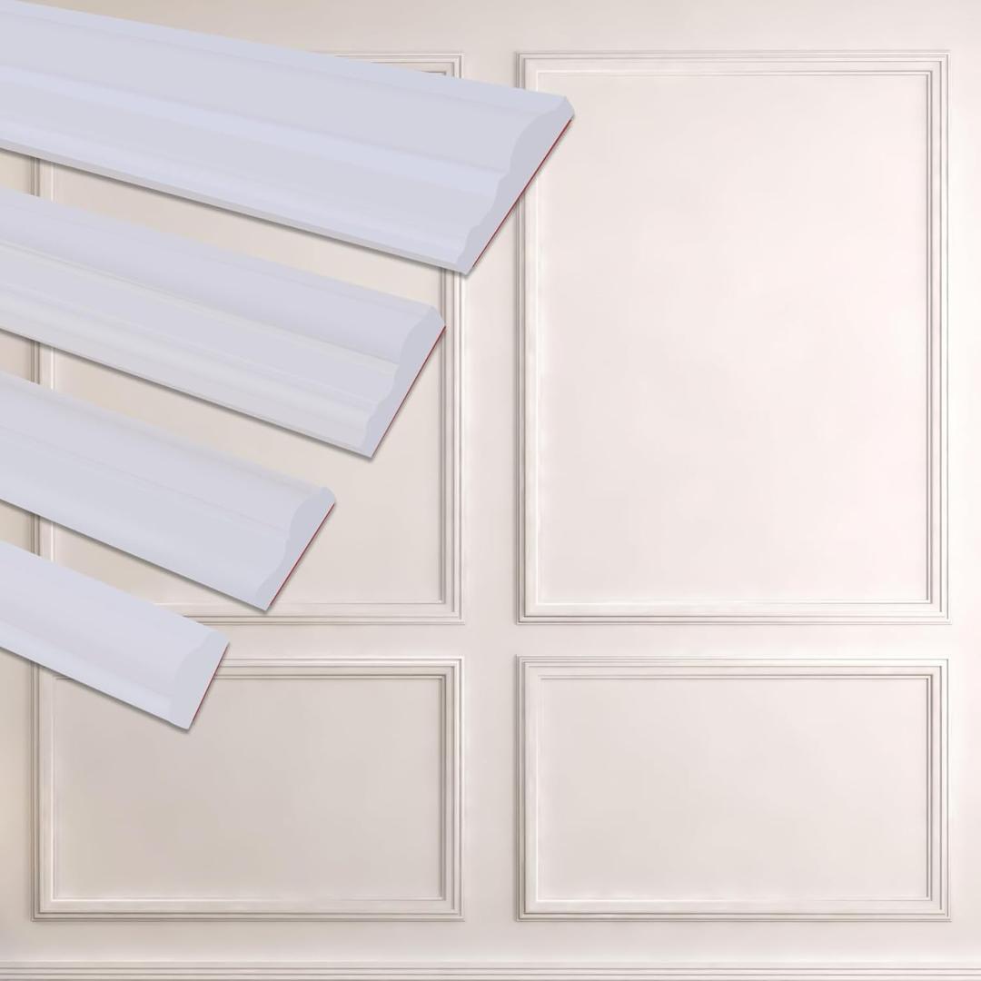 Peel and Stick Accent Wall Molding, 9.8FT x 1.57IN Self-Adhesive Chair Rail Trim for Interior Decoration (Primed White)