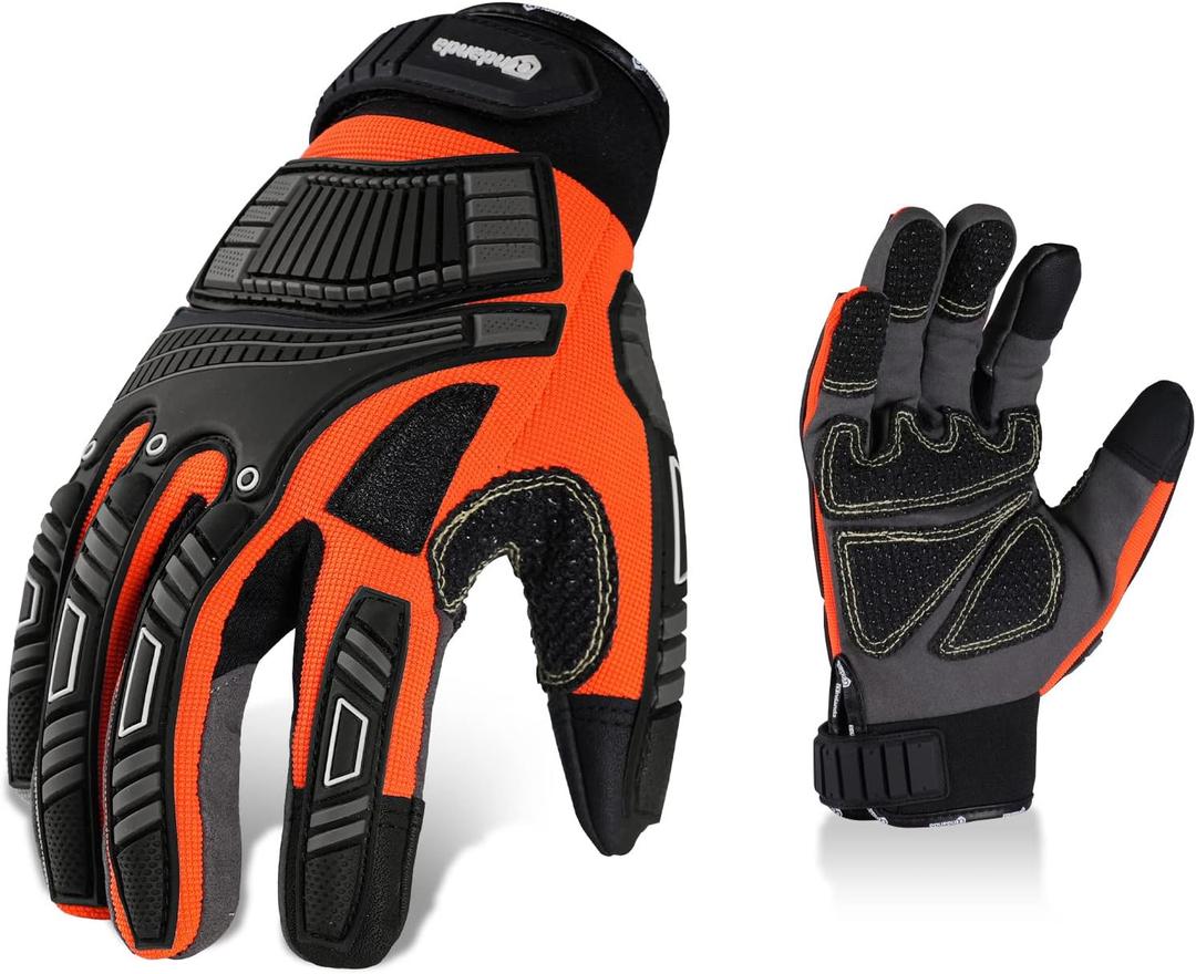 ANDANDA Work Gloves Men Heavy Duty, Anti Impact Work Gloves TPR Anti-Vibration Non-Slip, Touchscreen CapableMechanics Gloves (Large, Black&red)