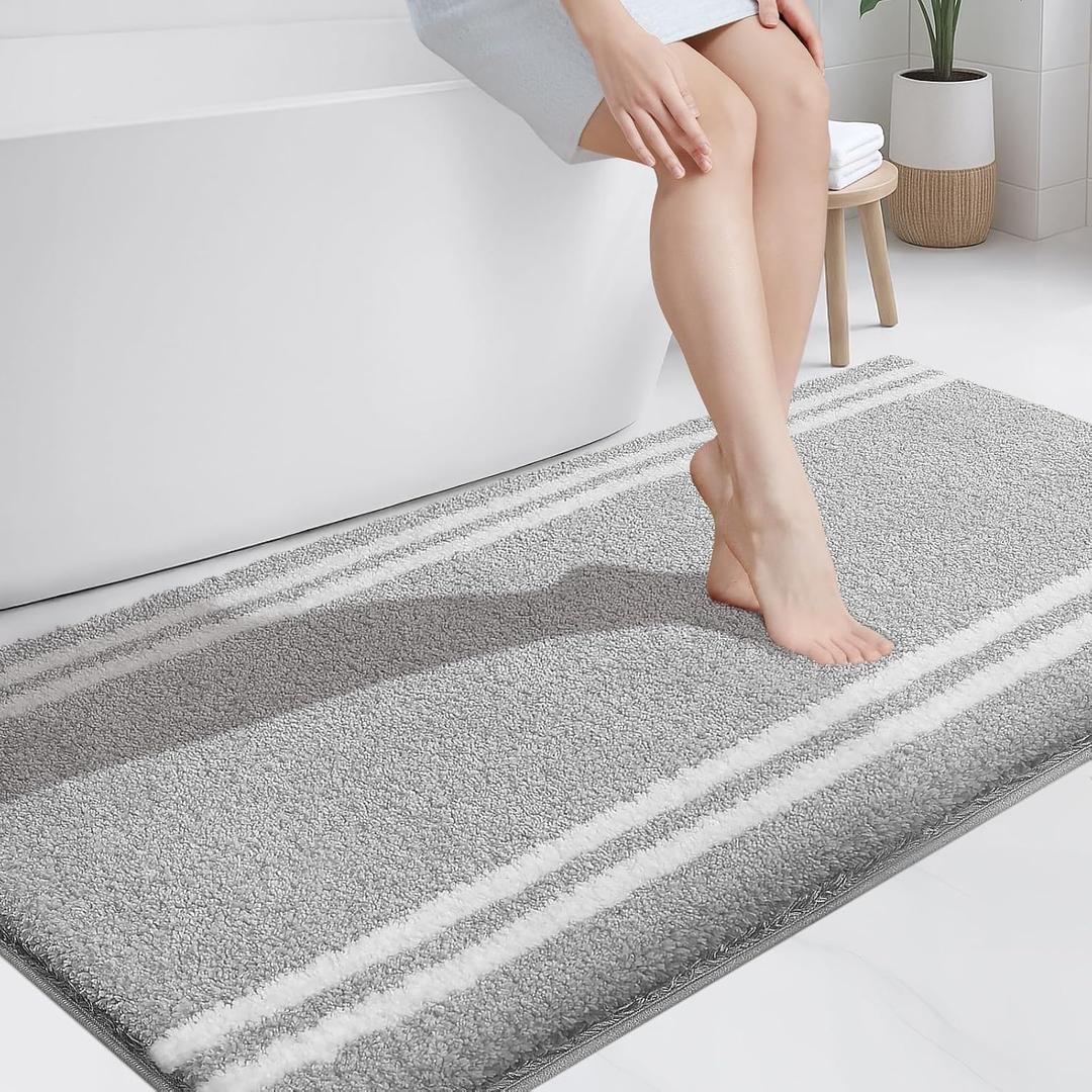 PURRUGS Bathroom Rug Non-Slip Machine Washable 30" x 60", Super Absorbent and Quick Dry Shaggy Microfiber Bath Mat, Extra Soft and Plush Bath Rug for Bathtub, Shower, and Sink, Light Grey