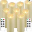 kakoya Flickering Flameless Candles, Battery Operated Acrylic LED Pillar Candles with Remote Control and Timer,Set of 9 (Ivory)