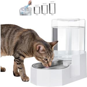 Sfozstra Large Dog Water Dispenser: 4L Stainless Steel Gravity Cat Water Feeder - Quiet Refill - No Power Needed - for Kittens & Cats - Bedroom/Kitchen Corner/Crate Area (4L Without Filter, White)