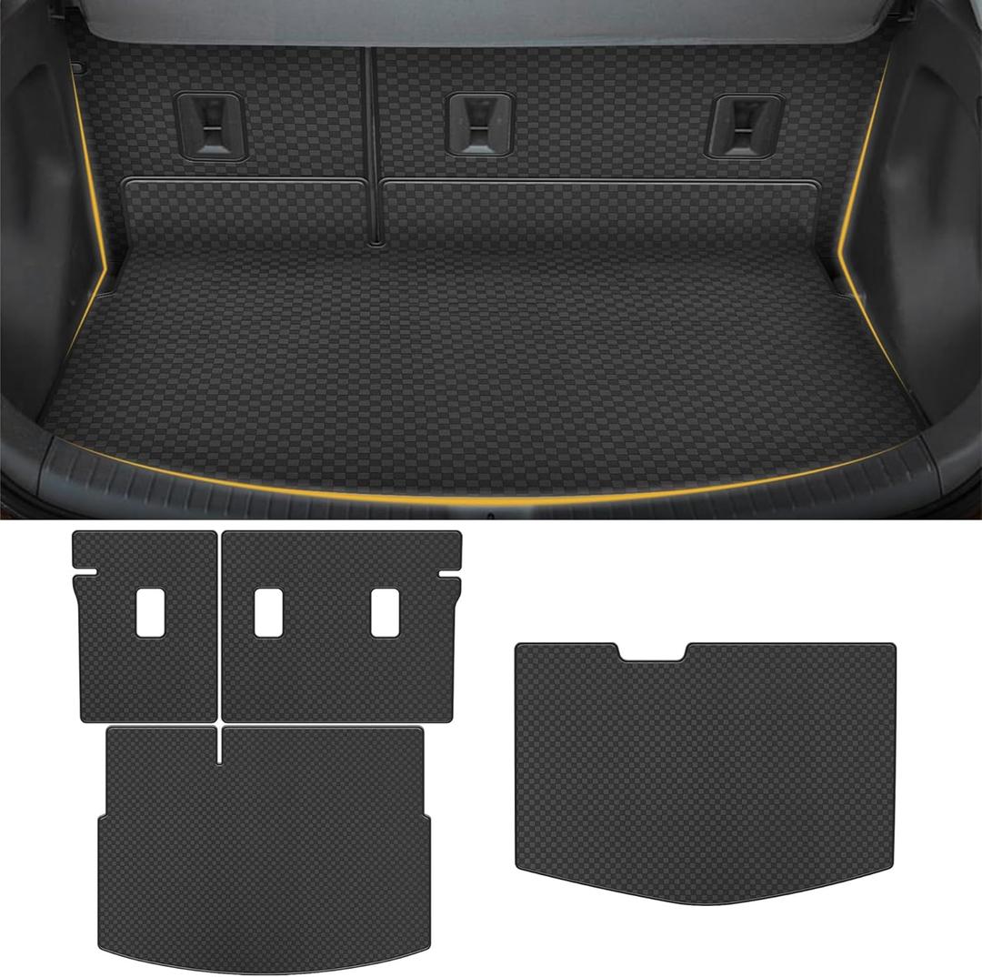 Cargo Mat for 2017-2025 Chevrolet Bolt EV & EUV - All Weather PU Leather Trunk Liner (Upper and Lower Layer) and Backrest Mat for Chevy Bolt Accessories (Black Square)