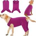 IDOMIK Dog Recovery Suit,Dog Leg Sleeve to Stop Licking Rear Legs,Thigh Wound Protective Sleeve,Male Female Pet Surgical Clothes,Doggy Surgical Suit with Pants Cover,Cone Collar Alternative,Purple,L
