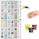 Shot Glass Display Cabinet Solid Wood - Large Display Case for Collectibles | Man Cave Accessories | UV Protection Acrylic Door | Wall Mounted Black Shadow Box | 52 Divided Slots | 32"x17"White