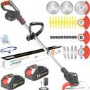 Weed Wacker Cordless, 21V Electric Weed Eater Battery Powered with 2X 2.0Ah Batteries and Charger, 5 Types 26Pcs Blade, 3-in-1 Stringless Grass Trimmer Lawn Edger Brush Cutter for Garden Yard