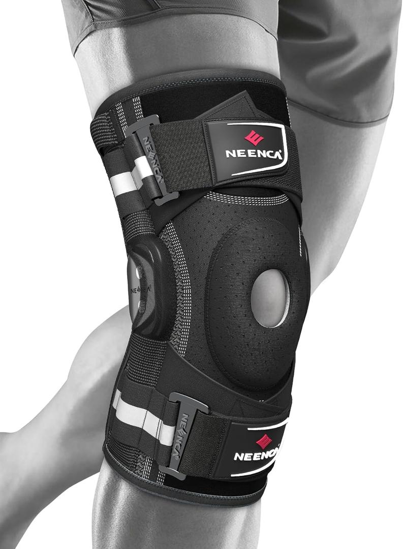 NEENCA Professional Knee Brace for Knee Pain, Hinged Knee Support with Patented X-Strap Fixing System, Medical for Pain Relief, Arthritis, Meniscus Tear, ACL, PCL, MCL, Runner, Sport (Black - Single)