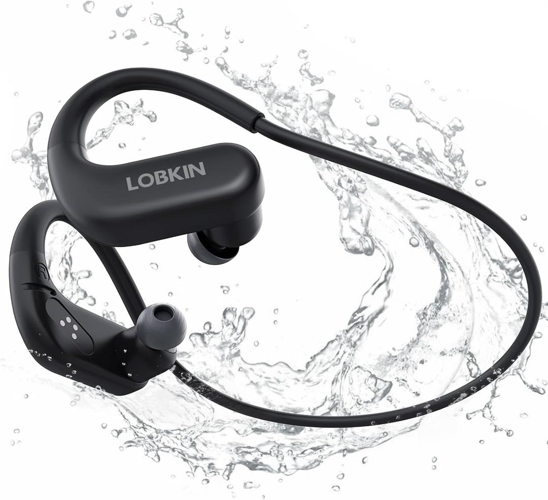 LOBKIN Waterproof Earbuds for Swimming, Bone Conduction Headphones IPX8 Swimming Headphones 8GB Memory Bluetooth 5.4 Wireless 8H Playtime in Ear Underwater Sport Earphones for Swimming, Running (Black)