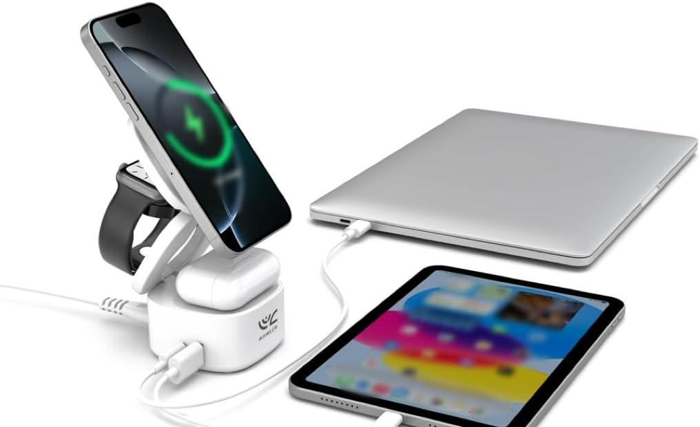 OneCharge Station, 5 in 1 Foldable Wireless Charging StationPD Fast,Travel Charger for iPhone Apple Watch AirPods Laptop