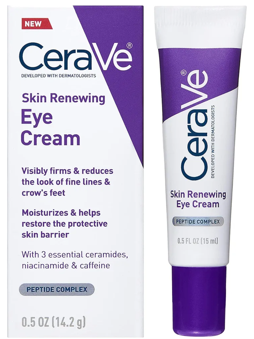CeraVe Skin Renewing Eye Cream For Wrinkles, Under Eye Cream With Peptides + Caffeine + Niacinamide, For Wrinkles & Crows Feet, Paraben Free & Opthalmologist Tested