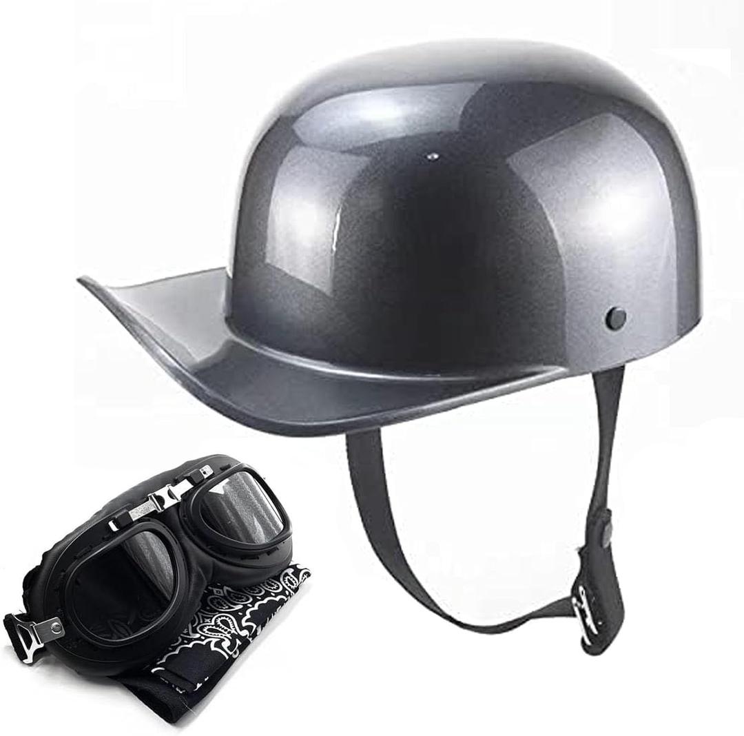 Vintage Open Face Motorcycle Helmet with Goggles, DOT Approved Half Helmet for Men & Women, Retro Jet Scooter Moped Cruiser Chopper Street Bike Helmet (X-Large, Gray)