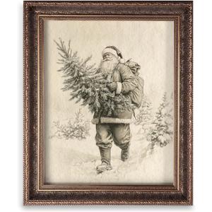 Vintage Christmas Tree Painting Print, Santa Claus Christmas Art Print, Antique Holiday Winter Wall Decor, Winter Xmas Vintage Wall Art, Holiday Decor (11 x 14 in Print Unframed, Santa Tree)