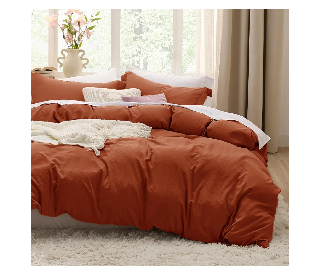 Bedsure Terracotta Duvet Cover Queen Size - 3 Pieces Prewashed Cotton-Like Extra Soft Bedding Set, Includes 1 Duvet Cover 90x90 Inches with Zipper Closure & 2 Pillow Shams, Comforter Not Included